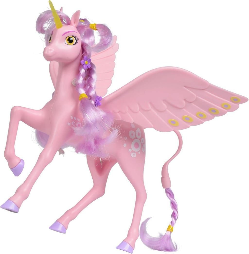 Simba 109480092 - Mia and Me Unicorn Kyara, cu aripi mobile, agrafe de păr și perie pentru coafat, 20 cm, de la 3 ani, roz Papusi Naty Shop