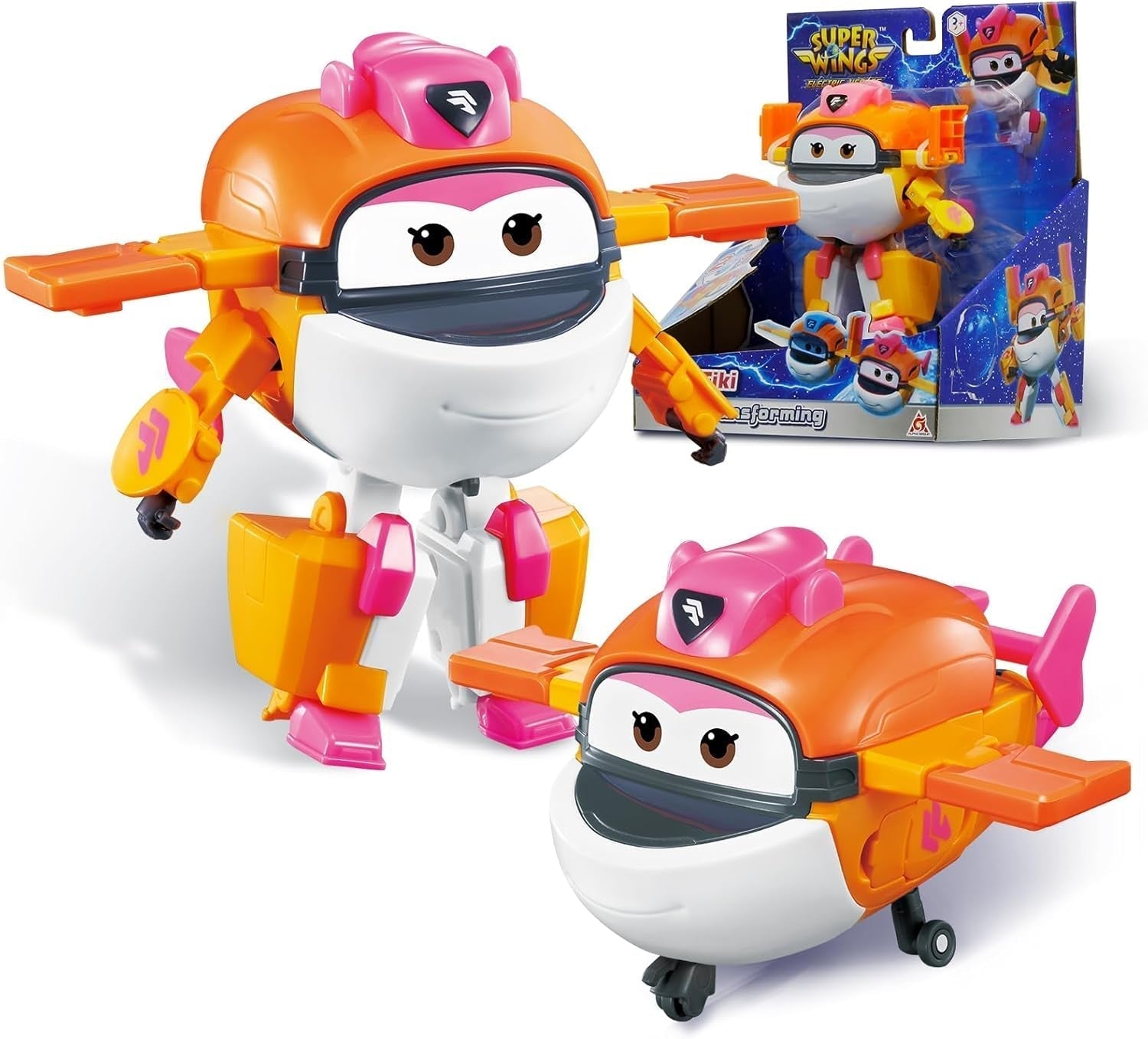 Transformační letadlo Super Wings Supercharged Traver, přibl. 12,7 cm velká dětská figurka na hraní figurka letadla a robota pro chlapce a dívky 3+ stříbrné akční figurky Naty Shop Tiki