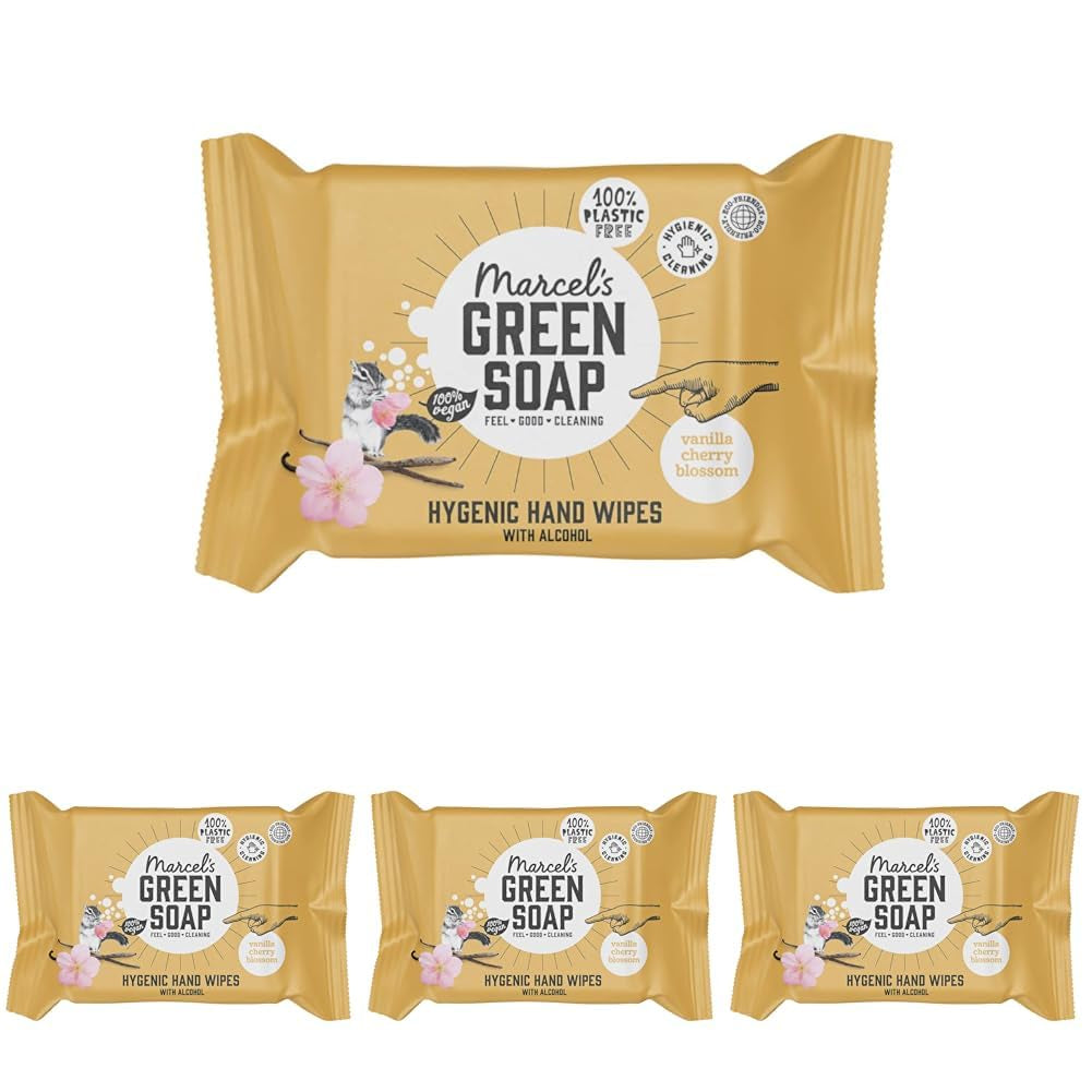 Marcel's Green Soap Ruční vlhčené ubrousky 60 Pack - Vanilka & Cherry Blossom - Rostlinné - Bio