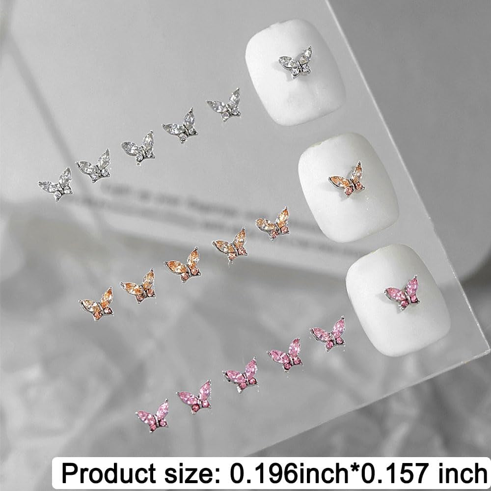 Mini fluture zirconiu unghii brelocuri Y2K alb șampanie roz stras cristal fluturi brelocuri unghii 3D fluture design unghii brelocuri fluturi unghii decorare unghii artă brelocuri accesorii unghii