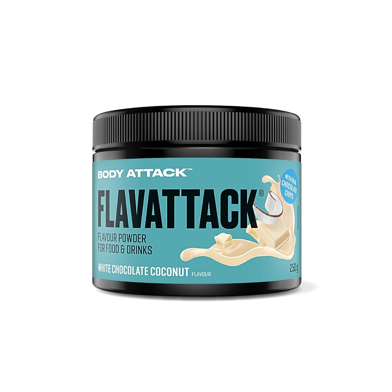 Body Attack Flavattack®, Double Choc Brownie, 250G / 83 porcí Příchutě Naty Shop 250 gramů Bílá čokoláda a kokos