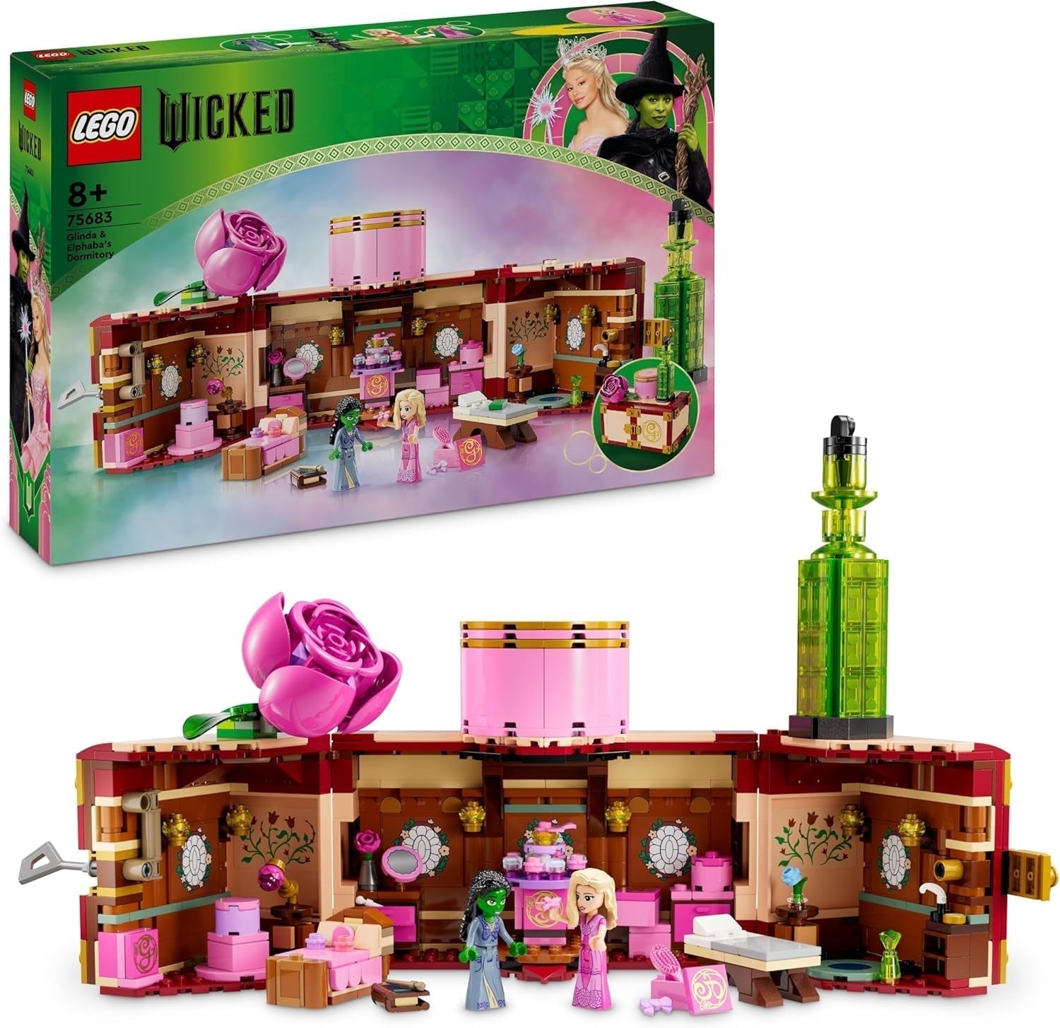Ložnice LEGO Wicked Glinda a Elphaby - Domeček pro panenky s minipanenkami 2 Oz, skvělé doplňky včetně květin a oblečení - Kreativní hračka pro dívky ve věku 8+ a fanoušky - 75683 Stavebnice Besuche den LEGO-Store Výchozí název