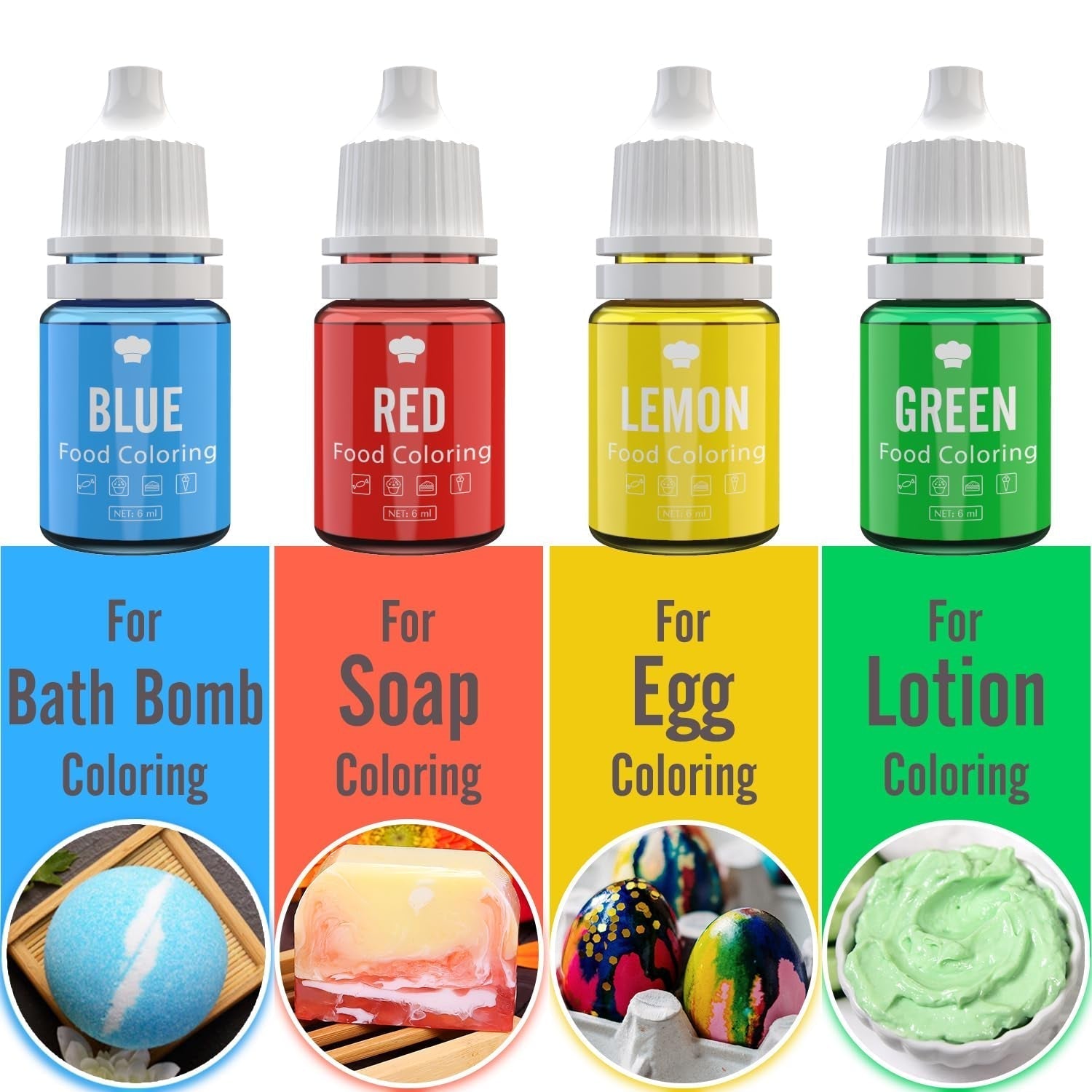 Potravinářské barvivo - 24 zářivých potravinářských barviv na pečení, zdobení dortů, polevu, sušenky, fondant a makarony - Tekuté potravinářské barvivo na výrobu mýdla a řemesla - 24 x 6 ml
