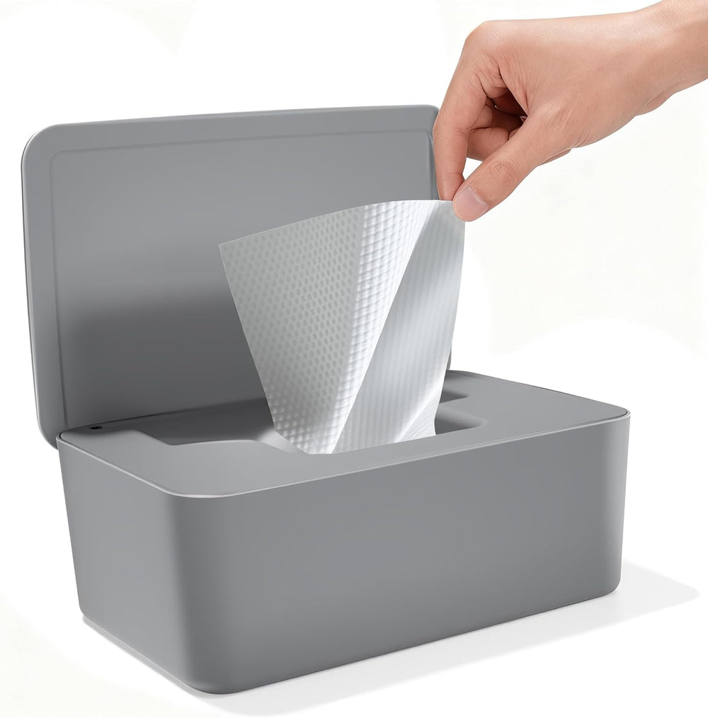 Krabička na vlhčené ubrousky s víkem, krabice na vlhčené ubrousky, zásobník na vlhčené ubrousky pro děti, vodotěsný a uzavřený úložný box, zásobník na vlhčené ubrousky do koupelny, kuchyně, bílá