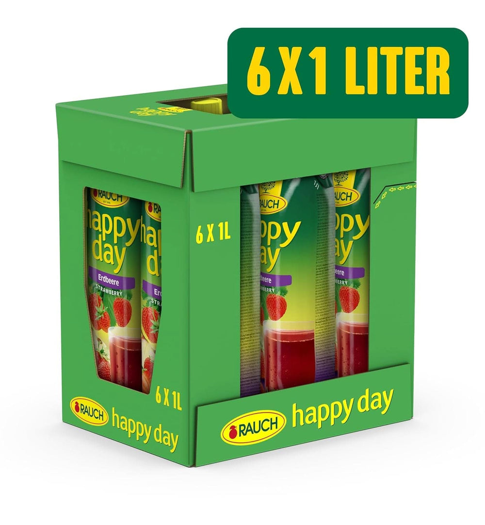Rauch Happy Day Jahoda | Intenzivní jahodová příchuť | Rafinovaný s jablky a citronem | 6X 1 litr, Tetra Prisma Nealkoholické nápoje Naty Shop