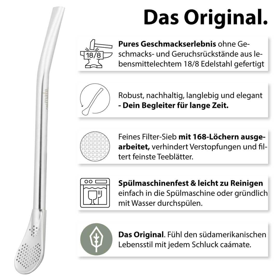 Set de ceai Mate Bio ● 3 sortimente de mate + cană Mate din oțel inoxidabil cu pereți dubli + Bombilla + instrucțiuni de preparare (negru)