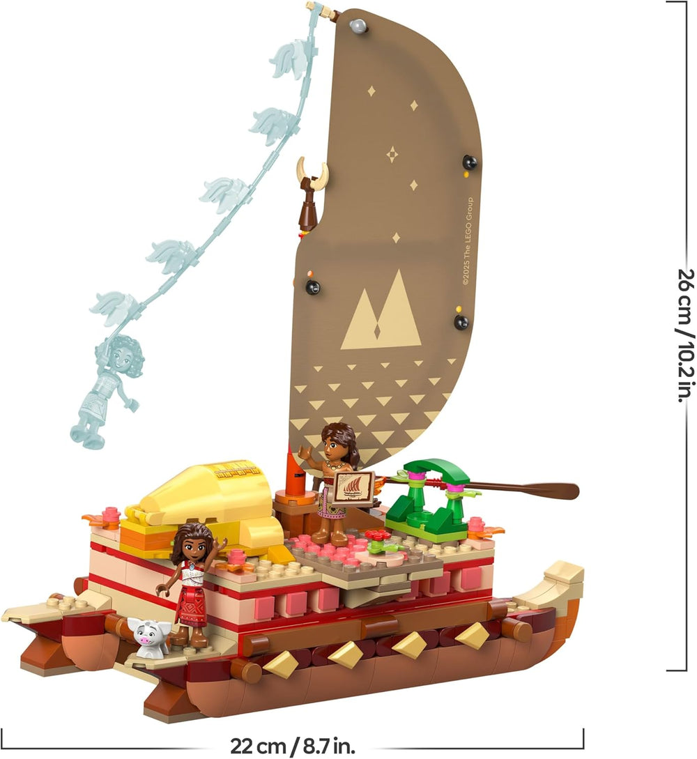 LEGO ǀ Disney Vaiana 2: Vaianas Abenteuerfloß - Botička s textilním pouzdrem, abnehmbarem Deck, Lagerfeuer a 3 minifigurky, vč. Loto und Moni – Geschenk für Mädchen ab 6 Jahren & Fans – 43270