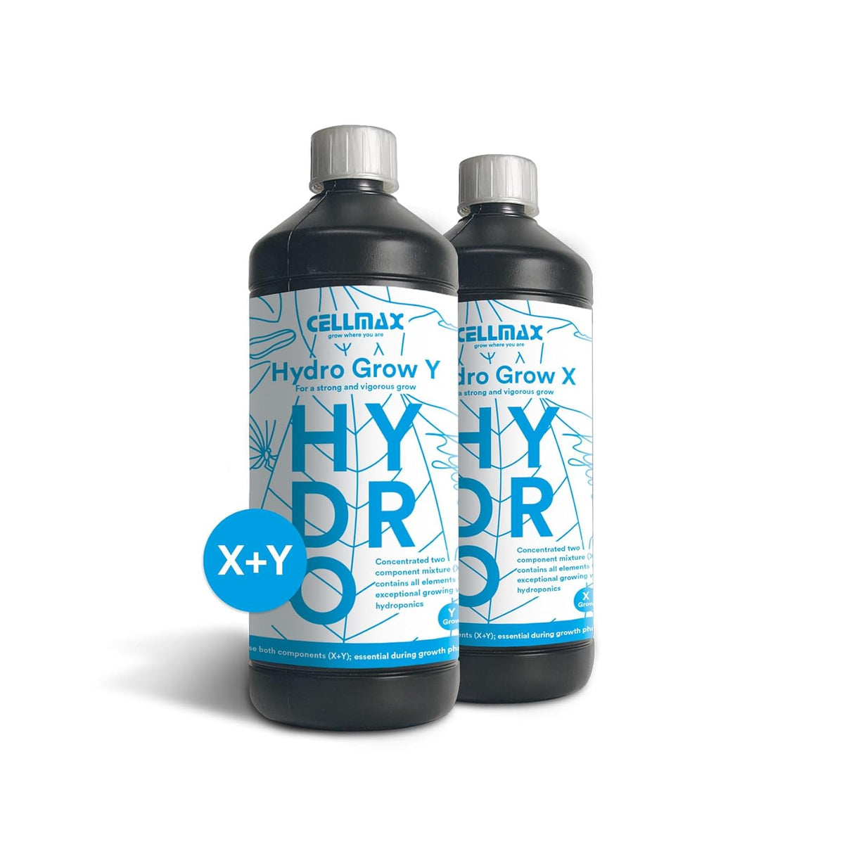 Hydro Grow X & Y | Dvousložkový živný roztok pro růstovou fázi | Speciálně navržený pro použití v hydroponii | Stimuluje zdravý růst v počáteční fázi | 1L