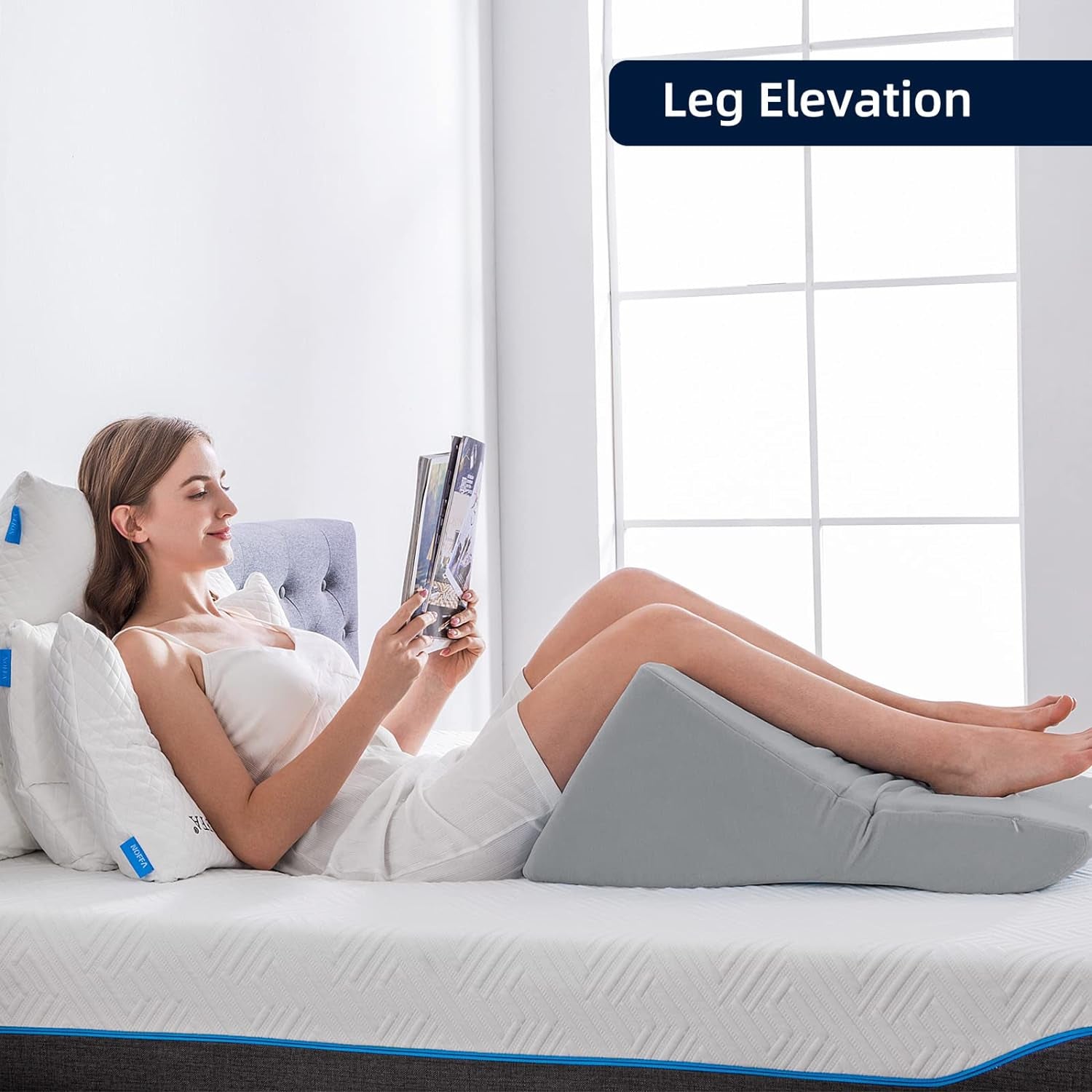 Pernă de citit pentru pat și canapea - Pernă cu pană din spumă cu memorie - Pernă ergonomică pentru spătar - Perfectă pentru susținerea spatelui în timp ce vă relaxați, vă jucați, citiți sau vă uitați la televizor - Lată