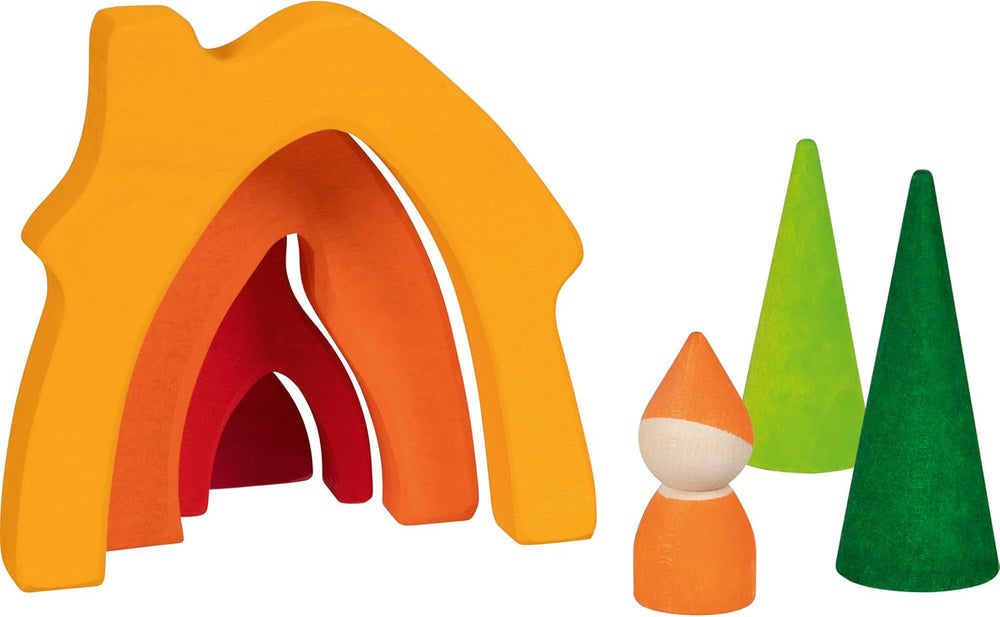 Goki 58427 - Domeček pro trpaslíky - Goki Evolution - Vyrobeno z vysoce kvalitního javorového dřeva - 7 dílů - Barevné vodou ředitelné barvy - Vyrobeno v Evropě Domky pro panenky Naty Shop