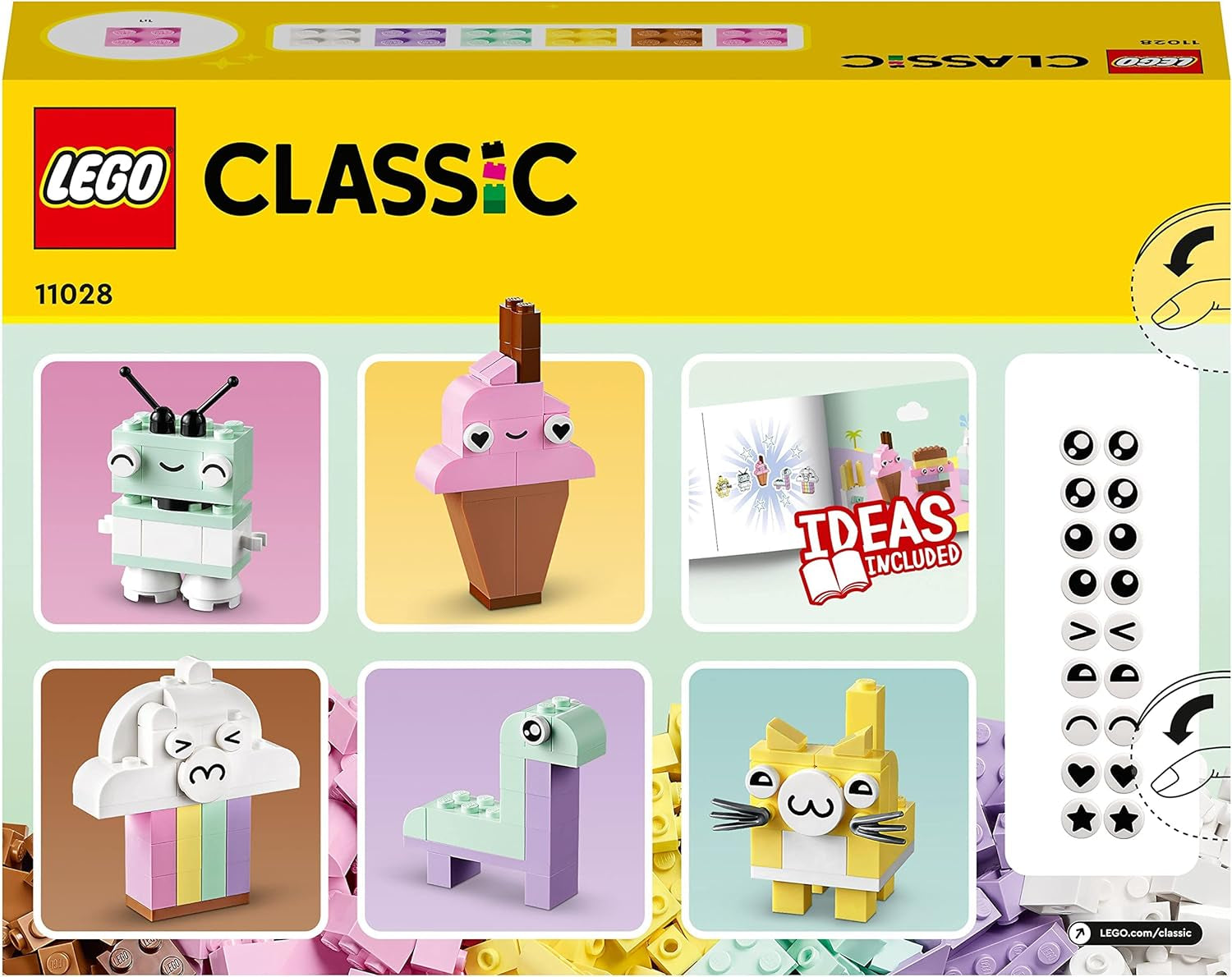 LEGO 11028 Classic Pastelová kreativní stavebnice Kostka, Stavebnice pro dívky a chlapce od 5 let s modely; zmrzlina, dinosaurus, kočka a další Stavebnice Besuche den LEGO-Store