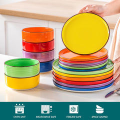 Set de veselă pentru 6 persoane, serviciu de cină din gresie Vancasso Bonita cu 18 piese, set bol și farfurie, serviciu rotund combinat cu 6 farfurii de cină, farfurii de salată și boluri fiecare