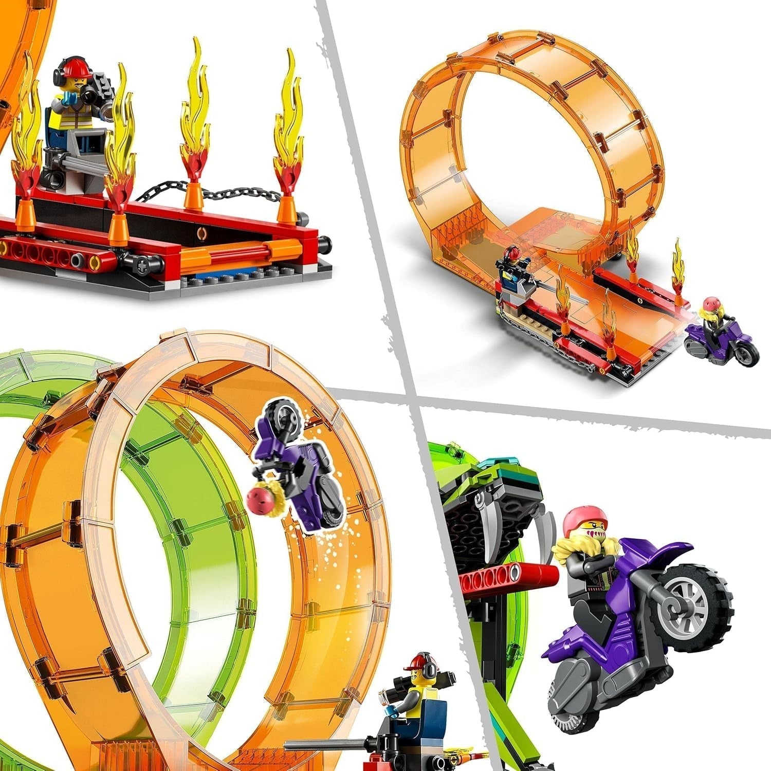 LEGO 60339 City Stuntz Stuntz Show Double Looping Set, Incl. rampă, monster truck, 2X motocicletă și 7 minifigurine, jucărie pentru copii cu vârsta peste 7 ani Seturi de constructie Besuche den LEGO-Store