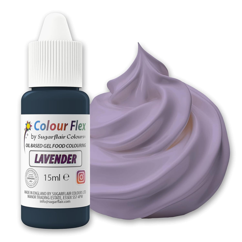 Colorant alimentar pe bază de ulei Sugarflair Colourflex Lavandă, colorant alimentar lichid foarte concentrat pentru cremă de unt, ciocolată, aluat, fondant, glazură și multe altele - 15 ml