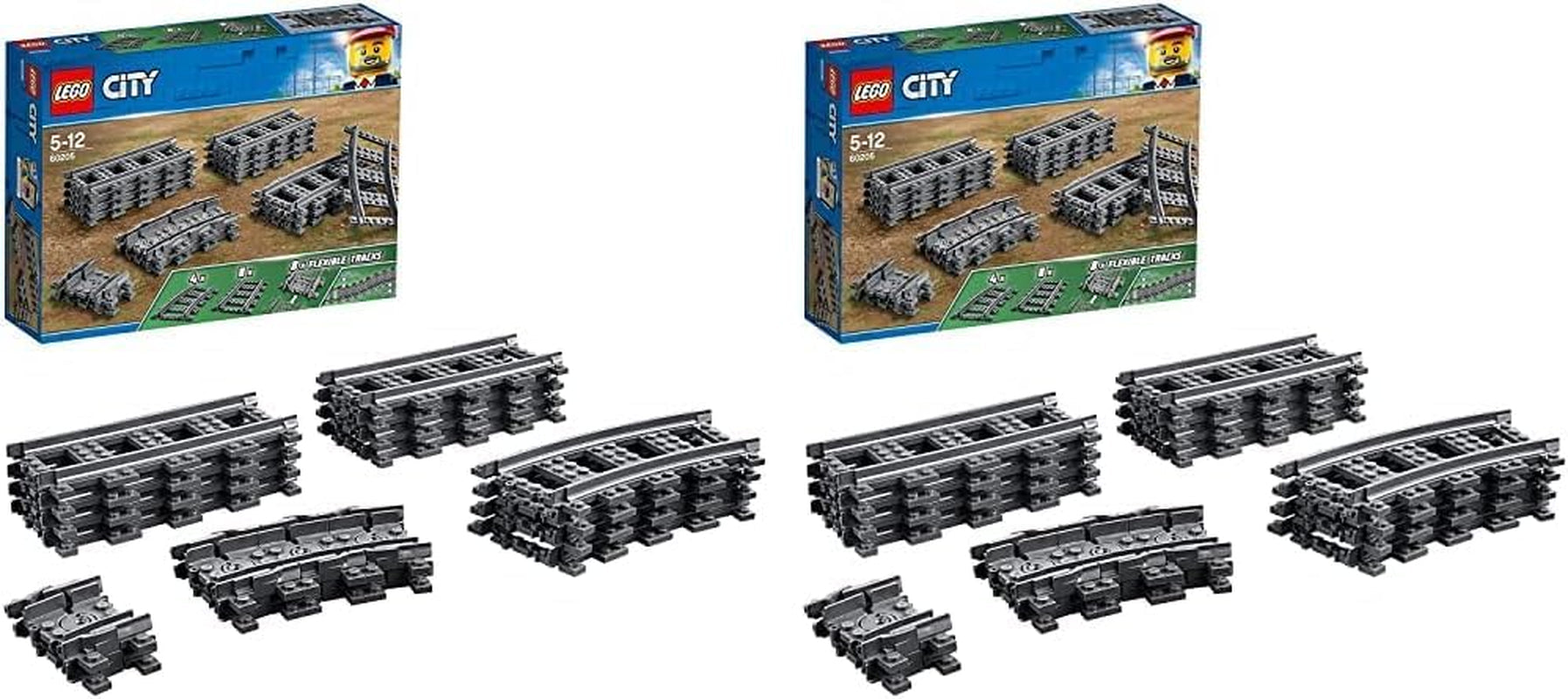 LEGO 60205 City Tracks 20dílná rozšiřující sada pro děti Sada hraček pro chlapce a dívky Stavebnice Besuche den LEGO-Store 26X72X19Cm (balení po 2 kusech) Jeden kus