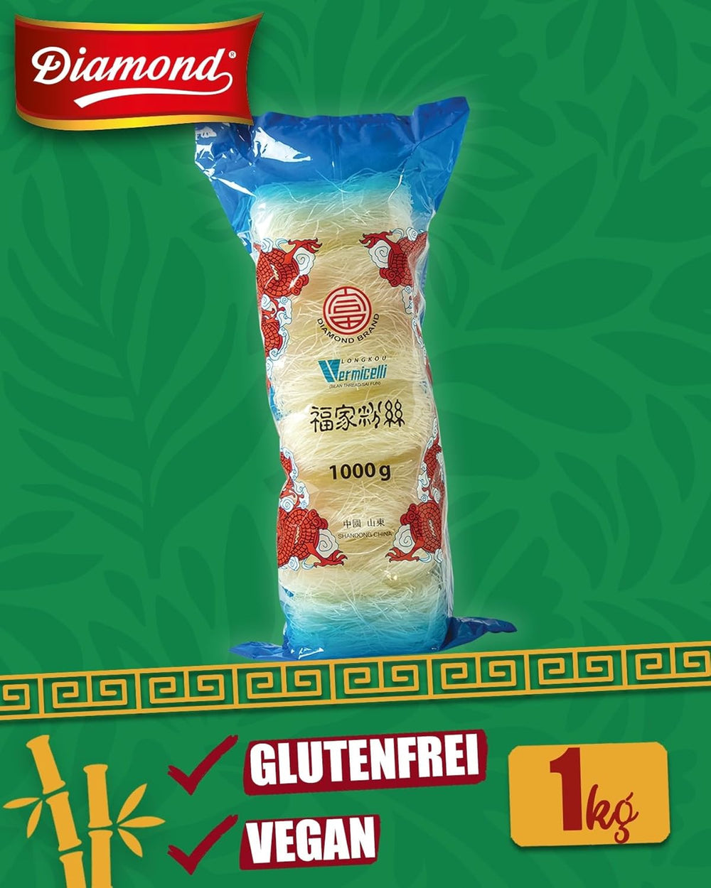 DIAMANTOVÉ skleněné nudle, dlouhé skleněné nudle, přirozeně veganské a bez lepku - 1 x 1 kg