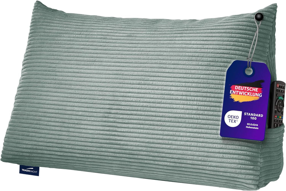 Pernă confortabilă Traumnacht Cozy Back, pernă de citit, 70 x 40 cm bej, husă detașabilă și lavabilă din 100% poliester, buzunar lateral practic, certificată Oeko-Tex, produsă conform standardelor germane de calitate