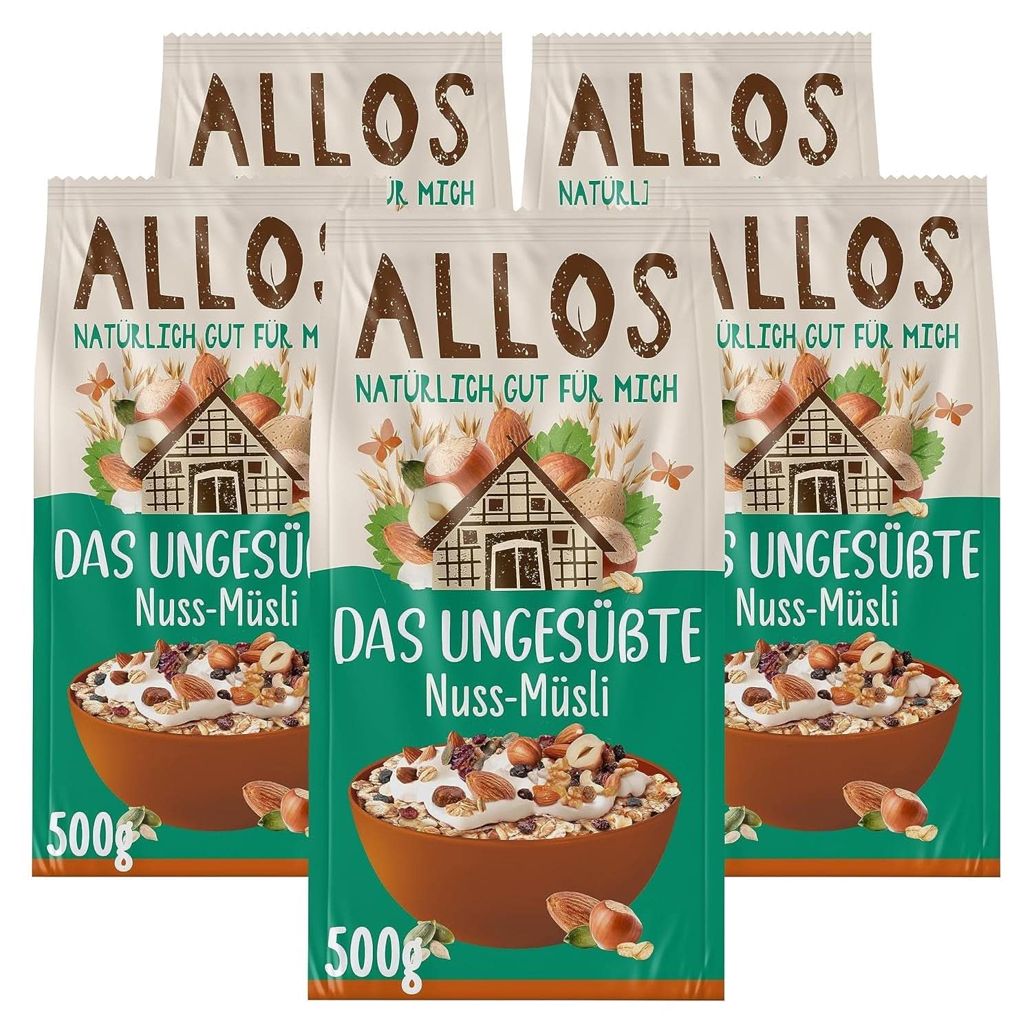 Allos, muesli de fructe de pădure neîndulcit, pachet 5 x 500 grame Cereale Naty Shop Alune de padure