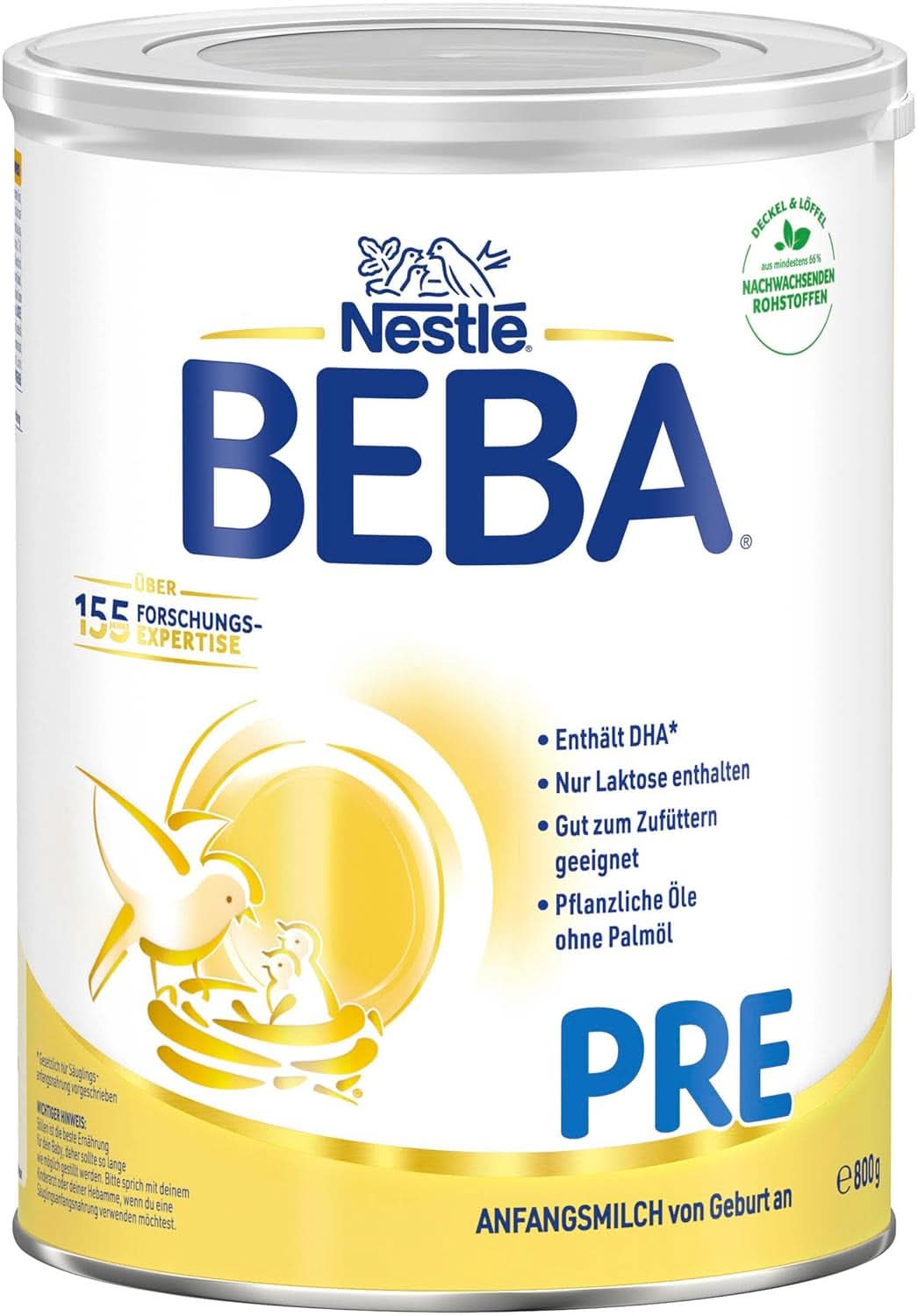 BEBA PRE Počáteční mléko od narození, dětská výživa s DHA, pouze laktóza, bez palmového oleje, balení 3 (3 x 800 g) Naty Shop