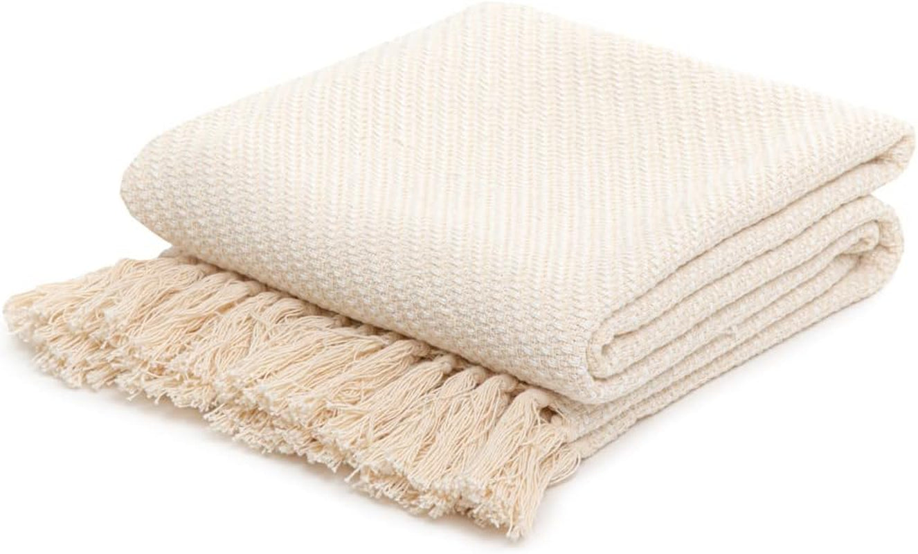 HOMLA Morris Plaid Deka s bavlněnými třásněmi - Měkká a pohodlná deka Bavlněná deka - jemná látka 130 X 170 Cm Ecru Postele a deky Besuche den HOMLA-Store Ecru