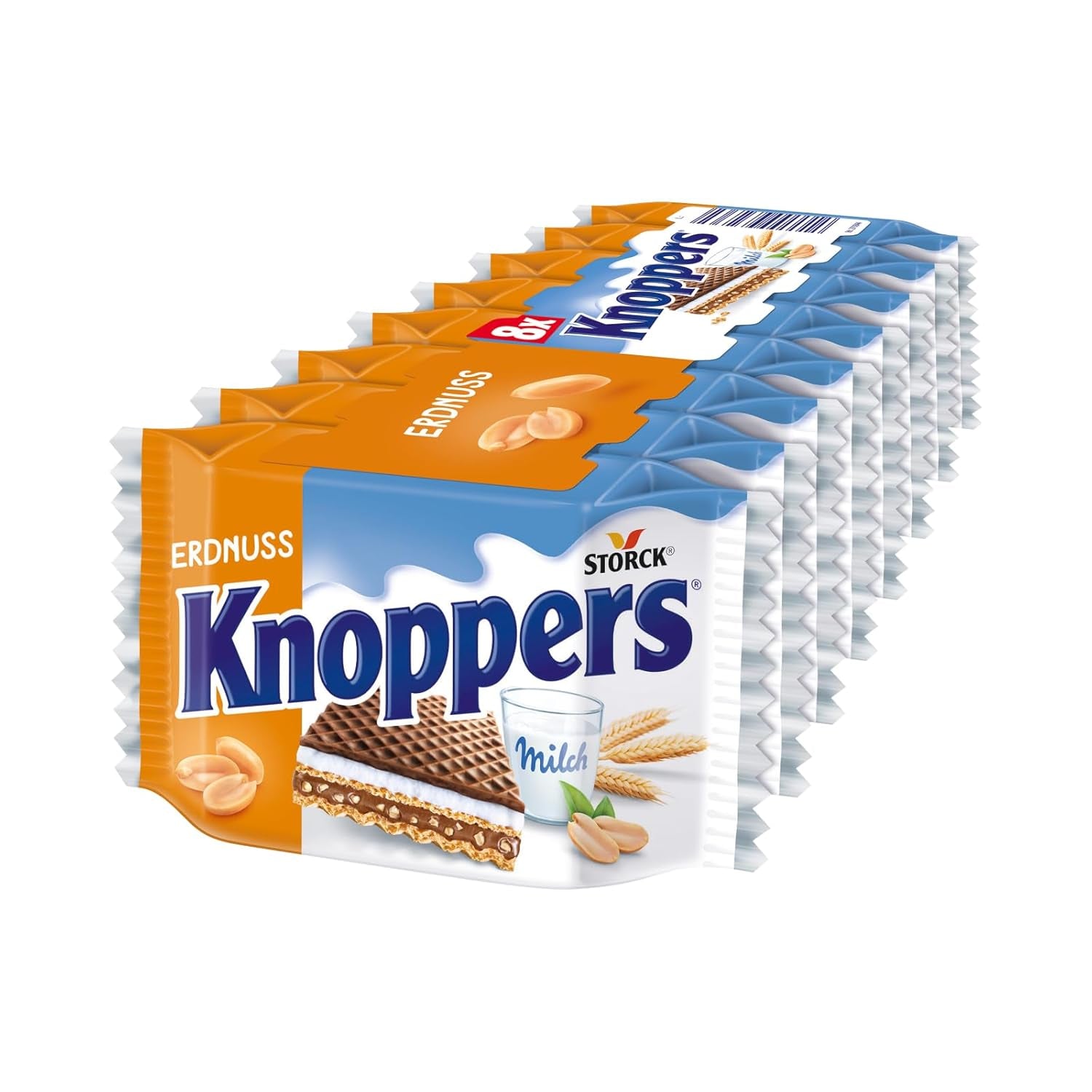 White and Black Knoppers – 8 x 25g – Oplatkové plátky plněné tmavými kakaovými oplatkami, kousky černých sušenek, mlékem a nugátovým krémem