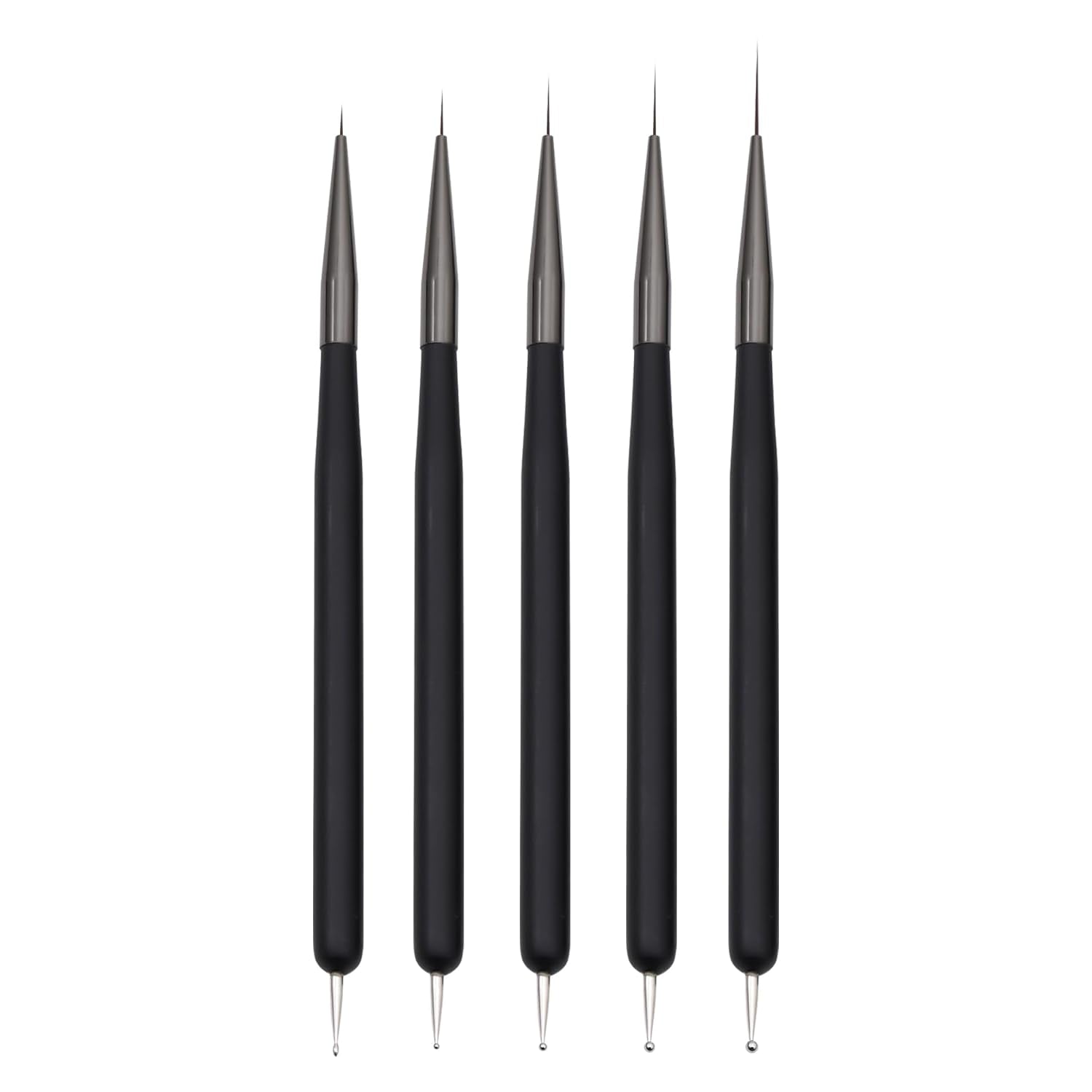 Nagelkunst-Pinsel, 5 Stück, Nailart-Pinsel, Punktierstift-Werkzeuge, Malkunst-Design-Pinsel-Set Für Lange Linien, Dünne Details, Feine Zeichnungsgrößen 7/9/11/15/22 Mm, Schwarz