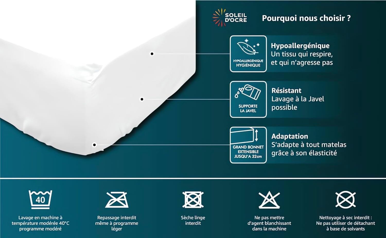 Soleil D'Ocre Matrace chráněná flanelem, bavlnou, bílá, 180 X 200 cm Peřiny a přikrývky Naty Shop