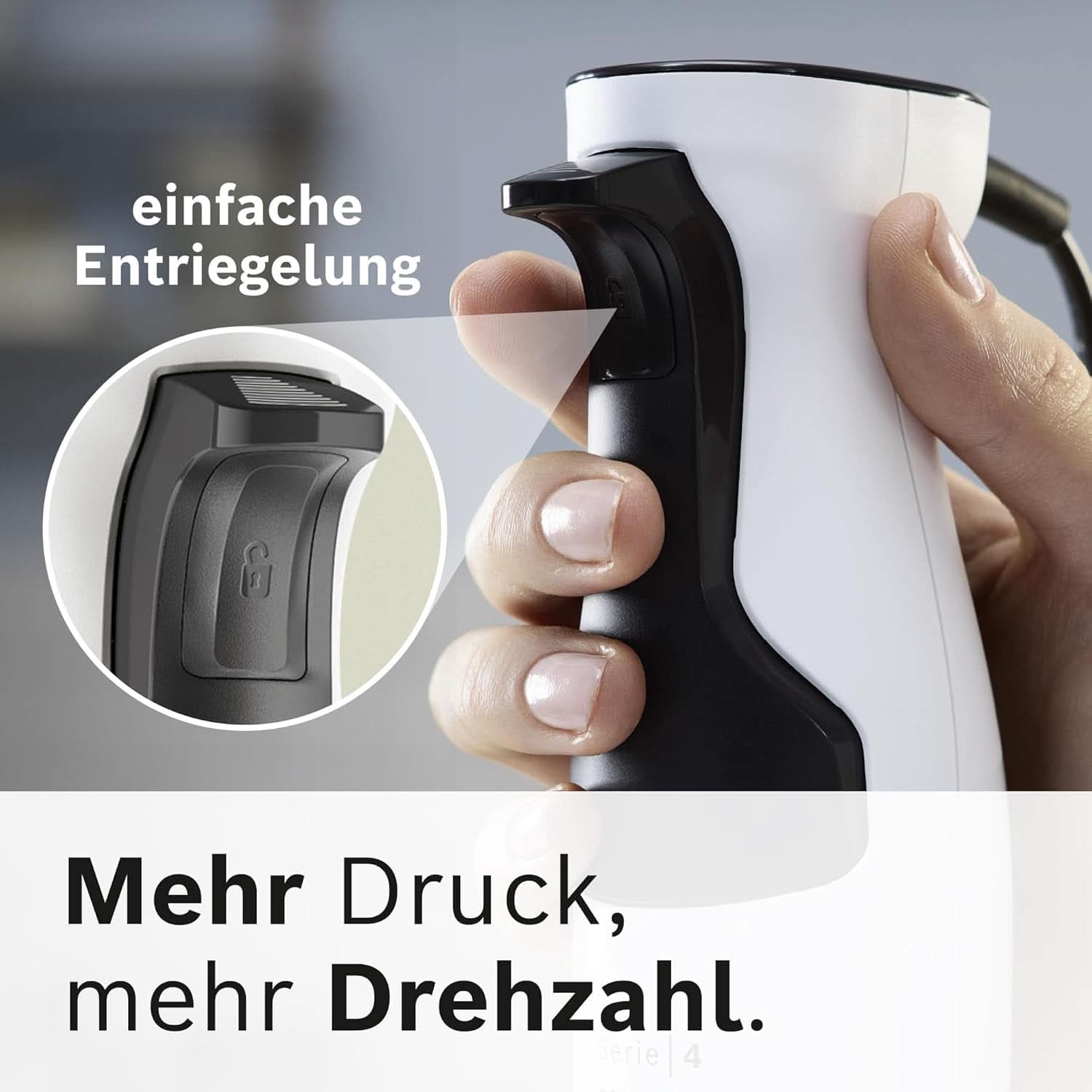 Bosch Stabmixer Ergomaster Serie 4 MSM4W210, Einhändig Bedienbar, Edelstahl-Klingen, Verschleißfreie Keramik-Kupplung, Mixbecher, Quattroblade, Antisplash Funktion, Einschaltsperre, 600 W, Weiß Mother and Child Naty Shop