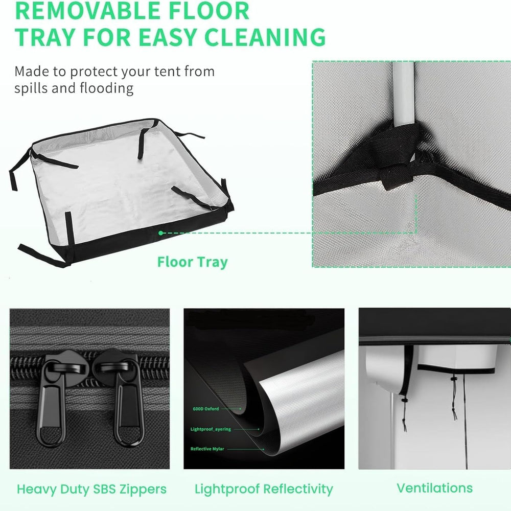 Pěstební stan 80x80x180cm Pěstební stan s odnímatelným vodotěsným podnosem Ideální velikost pro hydroponii