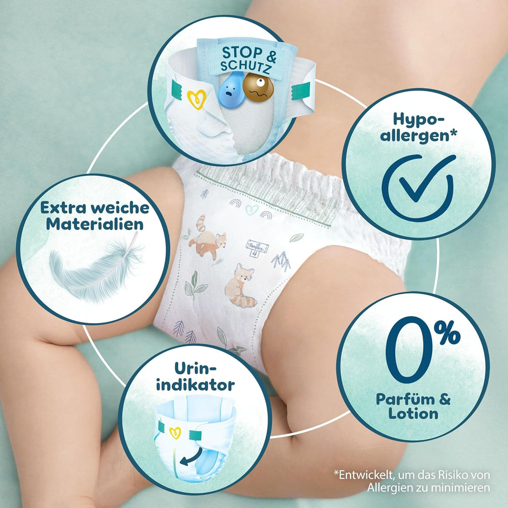 Plenky Pampers Harmony Velikost 4, 174 Plenky, 9kg-14kg, Jemná ochrana pokožky se 100% ochranou Pampers