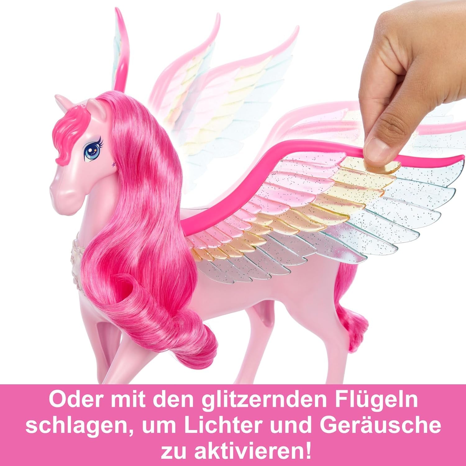 Barbie Pegasus Magie Ascunsă - Jucărie interactivă cu lumini și sunete, 10 accesorii, aripi curcubeu, pentru copii cu vârsta de 3 ani și peste, HLC41