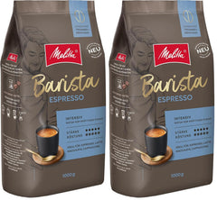 Melitta Barista Classic Espresso, Boabe de cafea întregi 1kg, Nemăcinate, Boabe de cafea pentru espressoare automate, Prăjire puternică, Intensitate 5 (Pachet de 2)