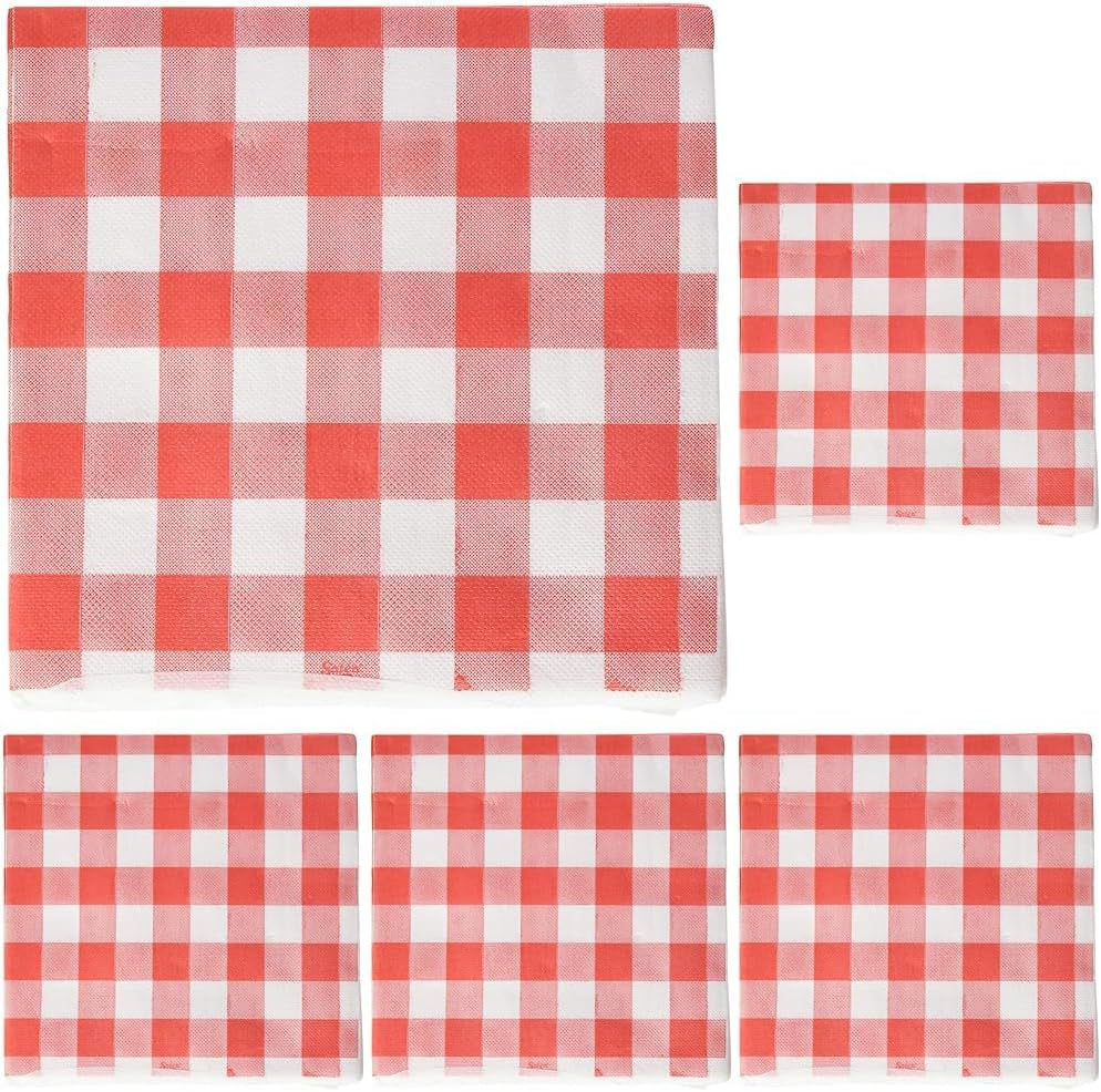 Șervețele Pro 40 X 40, 2 straturi, 1/4 fold, 50 șervețele, punta-punta, carouri, roșu