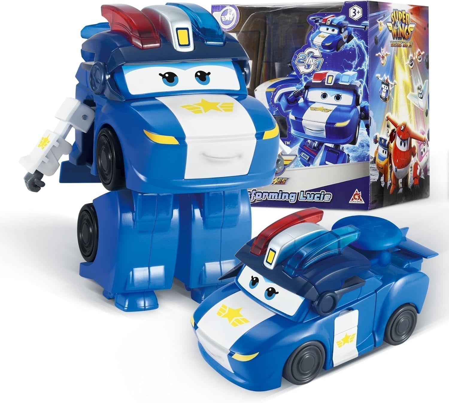 Transformační letadlo Super Wings Supercharged Traver, přibl. 12,7 cm velká dětská figurka na hraní Postavička letadla a robota pro chlapce a dívky 3+ Stříbrné akční figurky Naty Shop Lucie