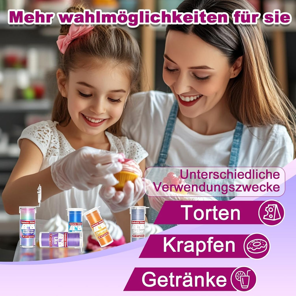 Sclipici comestibil pentru băuturi și prăjituri - 15 culori colorant alimentar pudră (3g/culoare) | Sclipici comestibil fără schimbare de aromă | Ideal pentru cocktailuri, prăjituri, deserturi și decorațiuni pentru copt