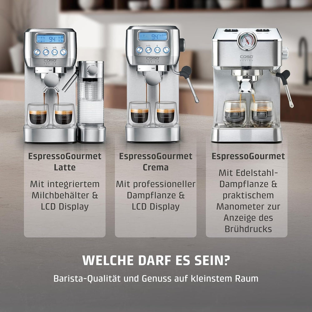 CASO EspressoGourmet Crema - Espressor portafiltru cu spumator de lapte, espresso, cappuccino, portafiltru din oțel inoxidabil, pompă ULKA 20 bar, aparat de cafea, cafea măcinată, capsule ESE