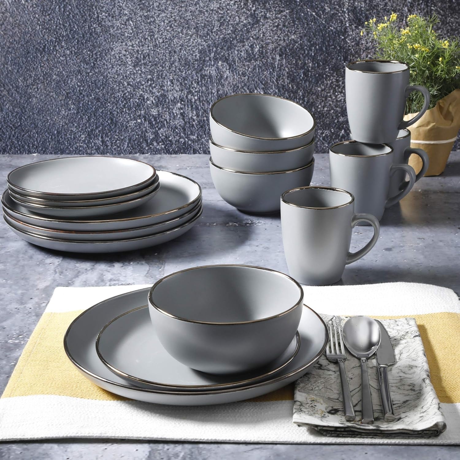 Set de veselă Rockaway din ceramică, rotund, pentru 4 persoane Seturi vesela masa Naty Shop
