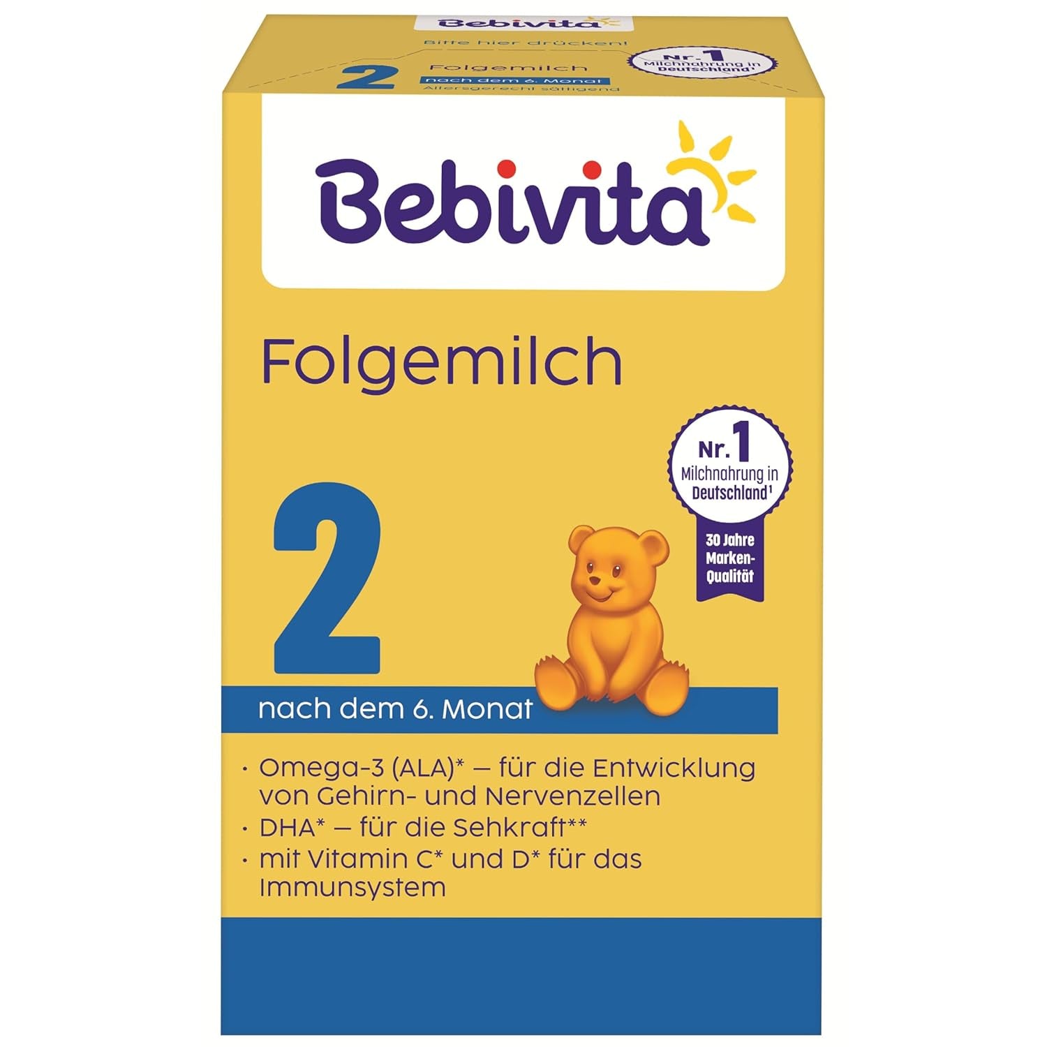 2 Folgemilch (4 x 500 g), nach dem 6. Monat, s vitamínem C a D, Omega-3 (DHA), altersgerecht sattigend