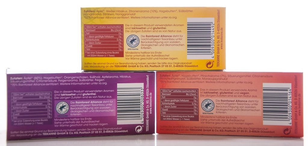 Set de ceaiuri Teekanne 3 sortimente, lămâie italiană, piersică mediteraneană și măr turcesc, 155 g