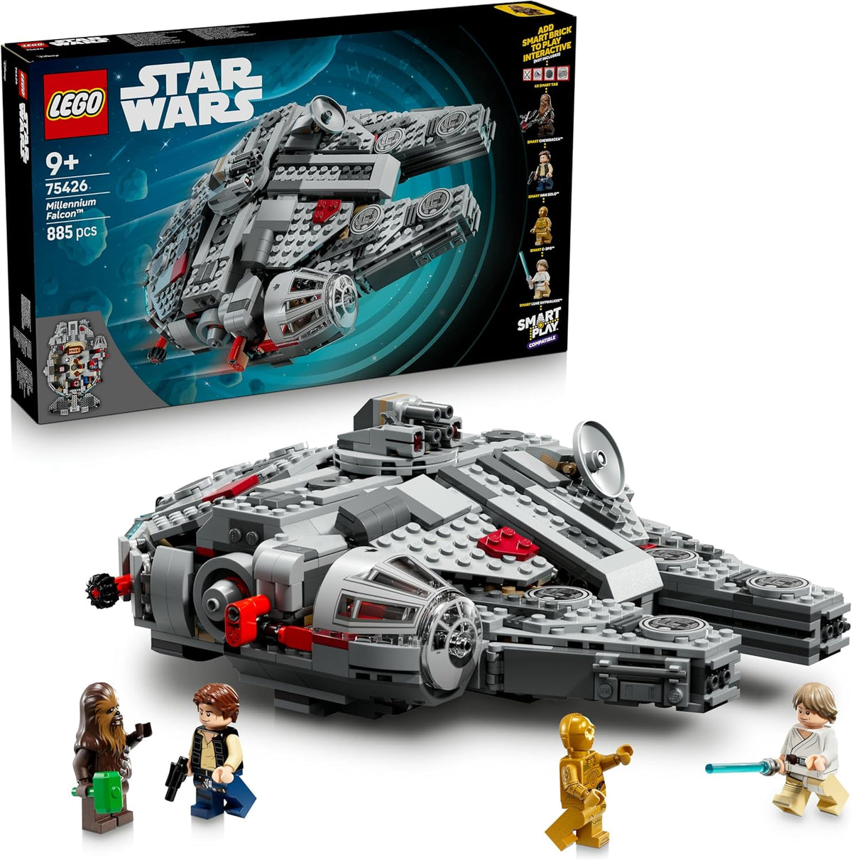 LEGO Star Wars 75426 SMART Play: Millennium Falke Modell - Kompatibilní Interaktives Spielzeug inkl. 4 SMART štítky a 4 minifigurky – nápady na dárky pro chlapce a dívky od 9 let a dospělé fanoušky