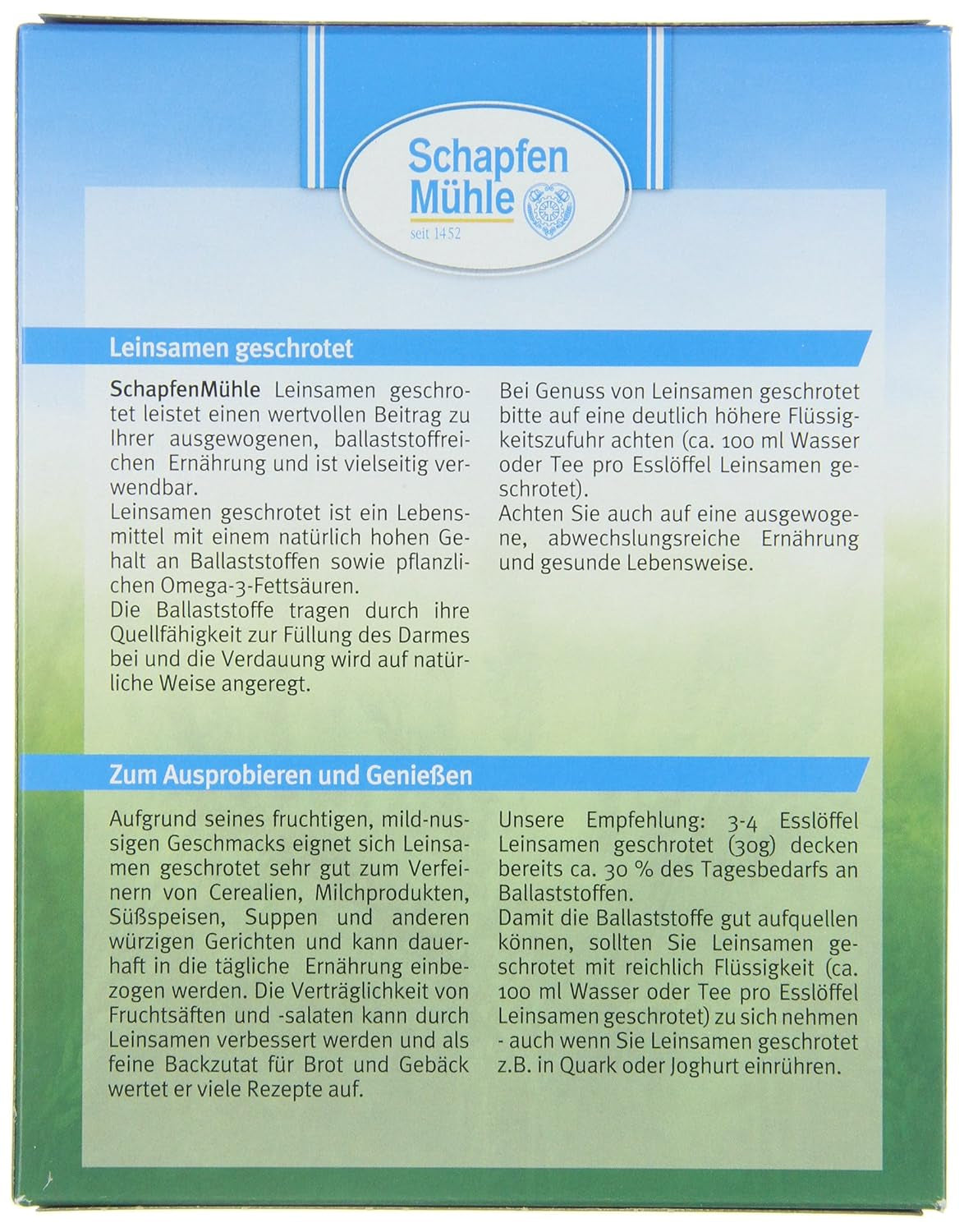 Schapfen Mill mleté ​​lněné semínko, 200 g balení