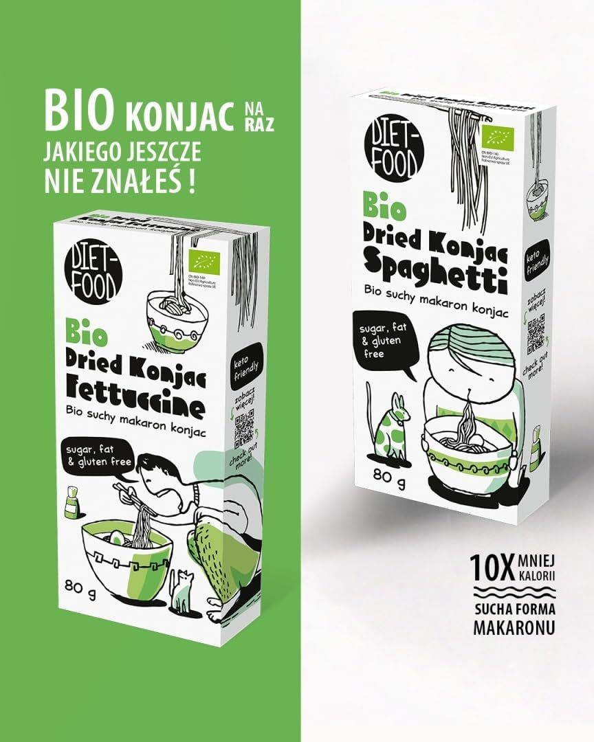 Fettuccine Konjac Shirataki Organic 80g - Nízkokalorický a nízkosacharidový, bezlepkový, nízkosacharidový, vhodný pro keto diety, s tapiokovou moukou