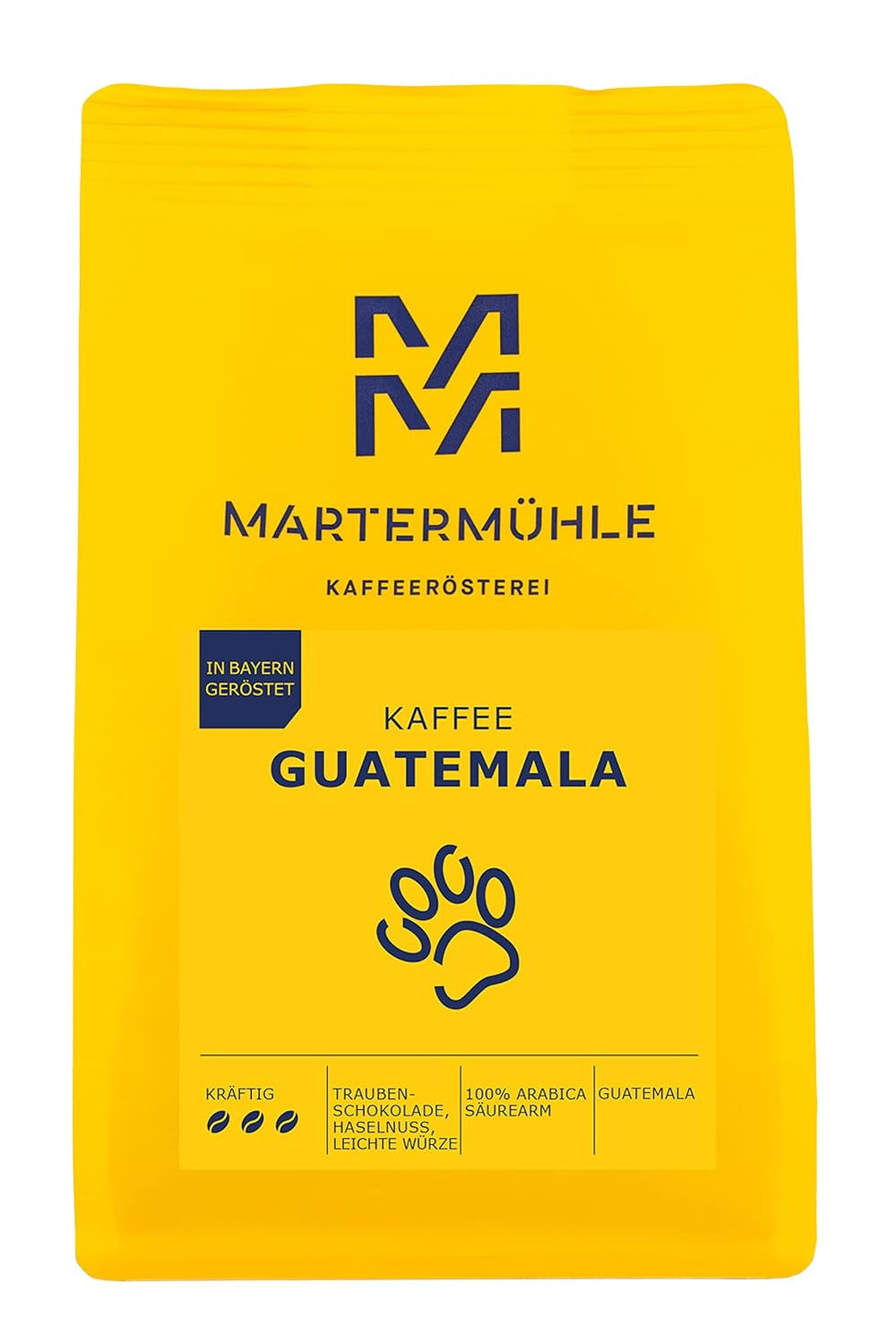 Boabe de cafea Martermühle Guatemala 1kg puternice | Arabica | Arome: Alune, Condimente ușoare, Ciocolată cu struguri | Boabe de cafea întregi prăjite ușor, Aciditate scăzută