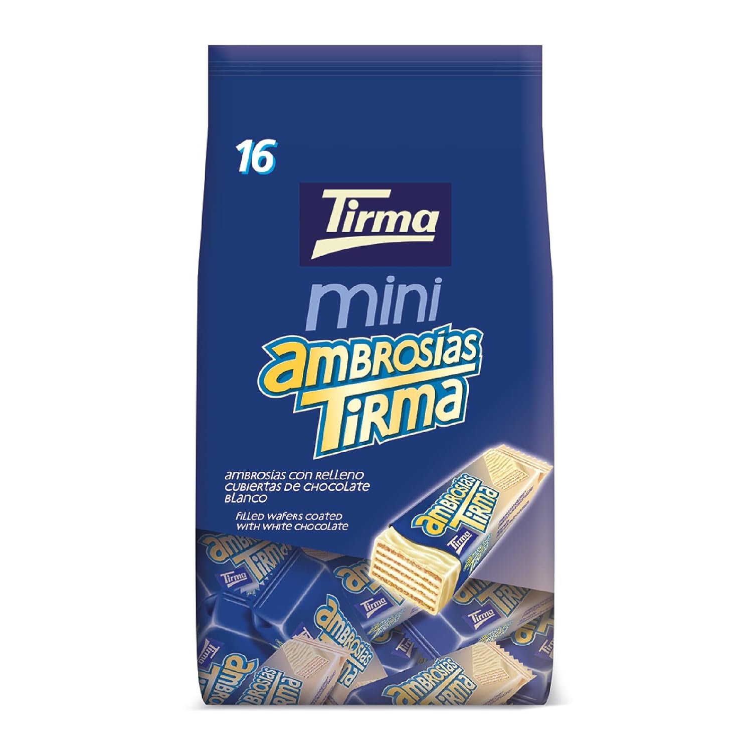 Tirma Mini White Chocolate Wafers | (16 units x 13.5g), 216g | Jemná krémová náplň | Bez GMO | Suitable for vegetarians | Jednotlivě balené | Balená svačina