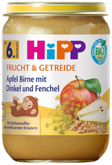HiPP Bio Apple Birne mit Dinkel und Fenchel (6 x 190g), ab 6. Monat, mit Bio-Vollkorngetreide und wohltuenden Kräutern, nur natürliche Süße aus Früchten, v nejlepší Bio-Qualität