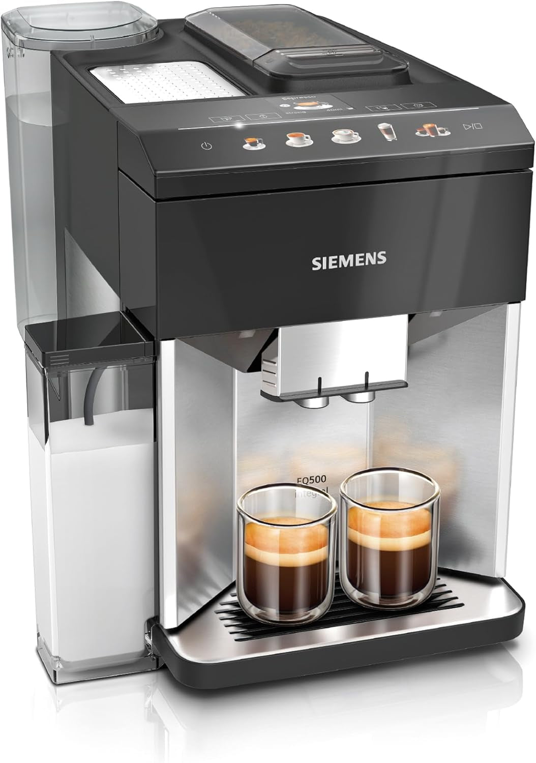 Espressor automat Siemens EQ500 integral TQ513D01, multe specialități de cafea, spumator de lapte, recipient de lapte integrat, curățare automată cu abur, 1500 W, lumină naturală argintie/negru piano