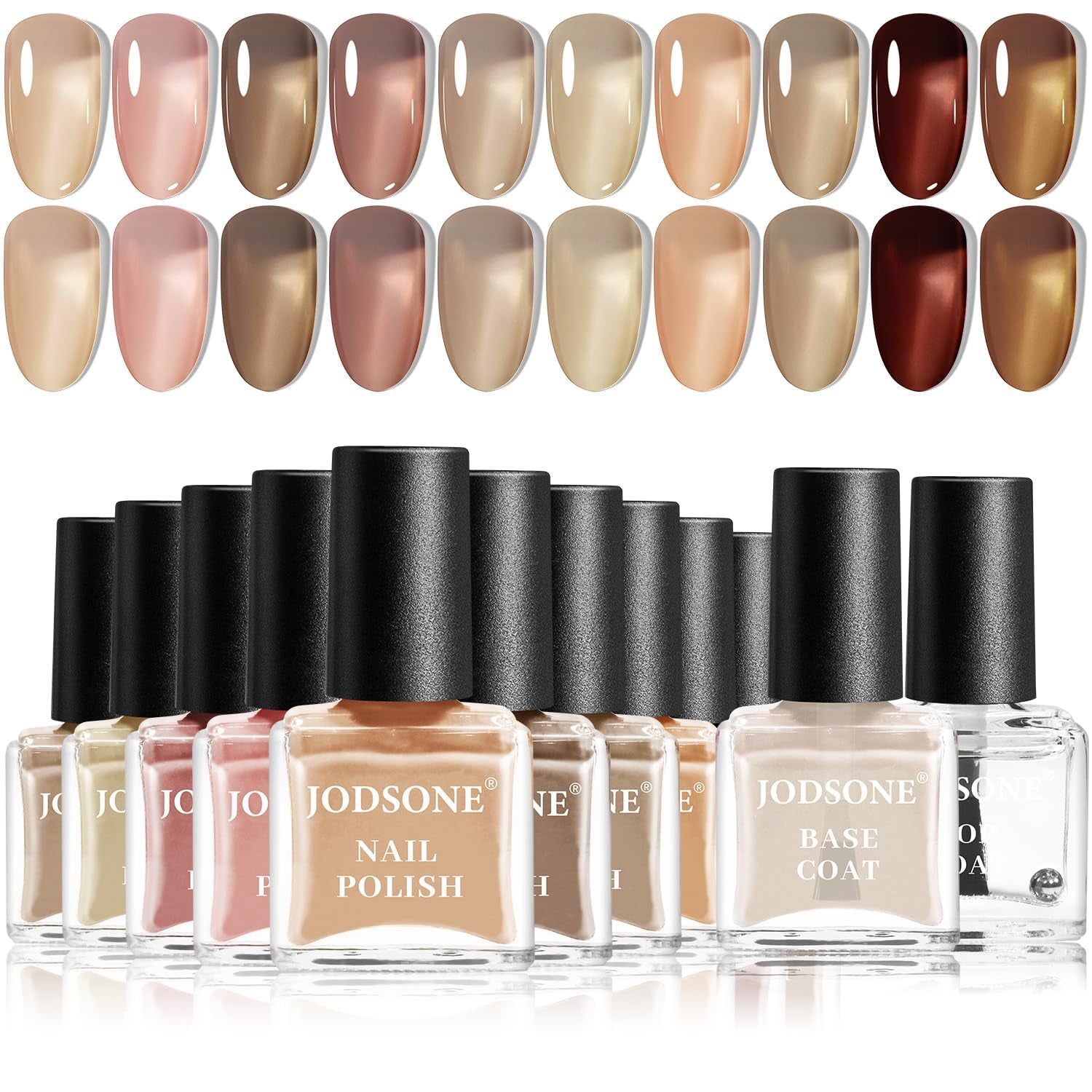 JODSONE 12dílná sada laků na nehty, 10 barev, kombinace 2 základních laků a vrchního laku, rychleschnoucí lak na nehty pro amatéry a začátečníky