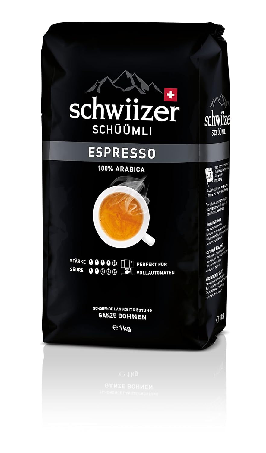 Boabe de cafea Schwiizer Schüümli Espresso 1kg - Intensitate 4/5 - Certificat UTZ (Pachet de 4)