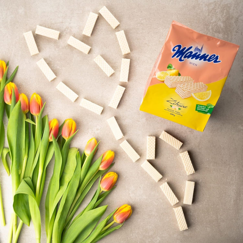 Vafe cu lămâie Manner | Vafe crocante vegane cu cremă de lămâie | 1 pachet (400 g)