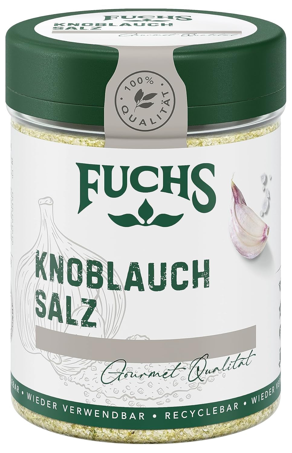 Fuchs Gewürze - Knoblauchsalz - Gewürzsalz für Dips, Saucen und Gemüse - přírodní složky - 90 g v wiederverwendbarer, recyclebarer Dávka